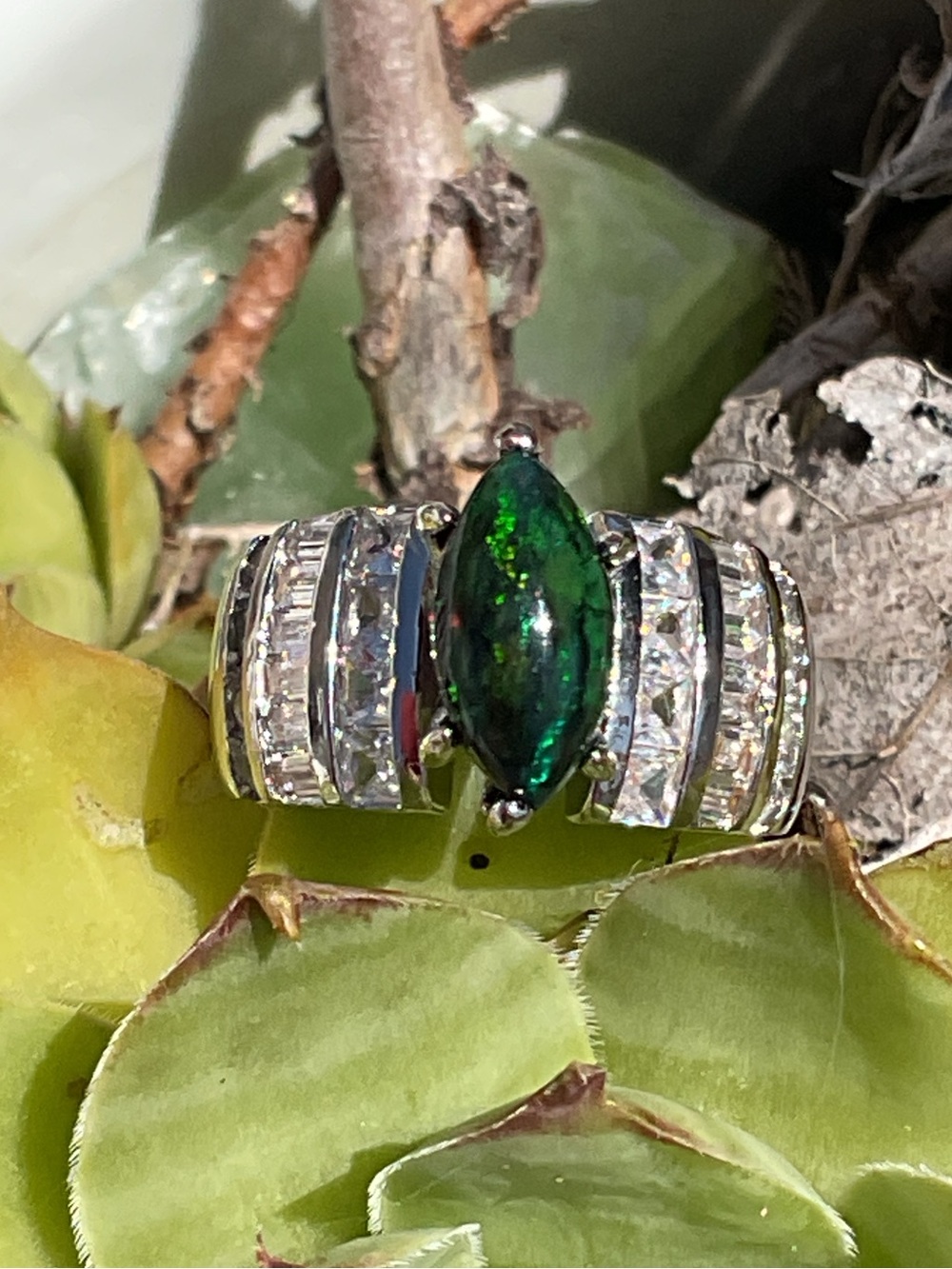 Marquee Black Opal Silver Ring 6